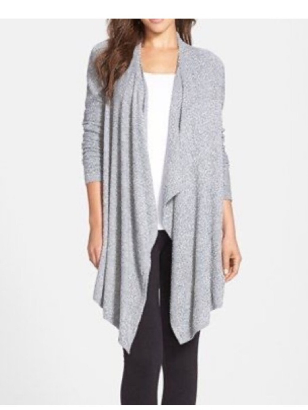 Barefoot Dreams Heather Gray Draped Open-Front Cardigan